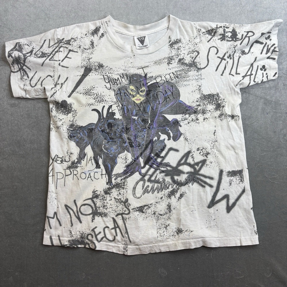 VTG Catwoman 90's Screen Printed‎ T-Shirt AOP Men's Size L